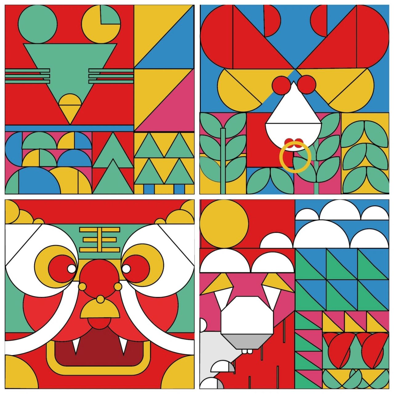 几何图形插画 一些简简单单的几何图形拼出一副插画(部分构成有参考)