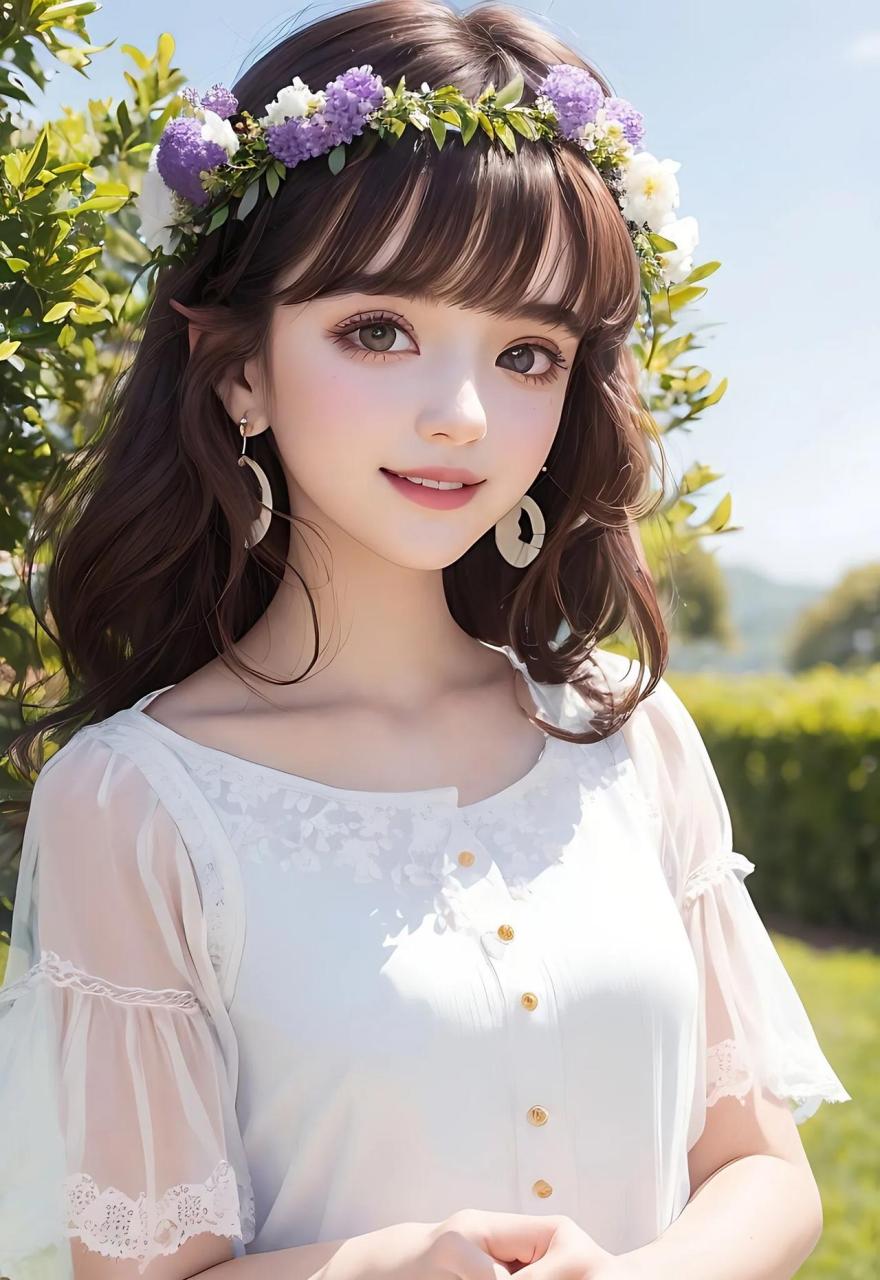 头戴花环的少女