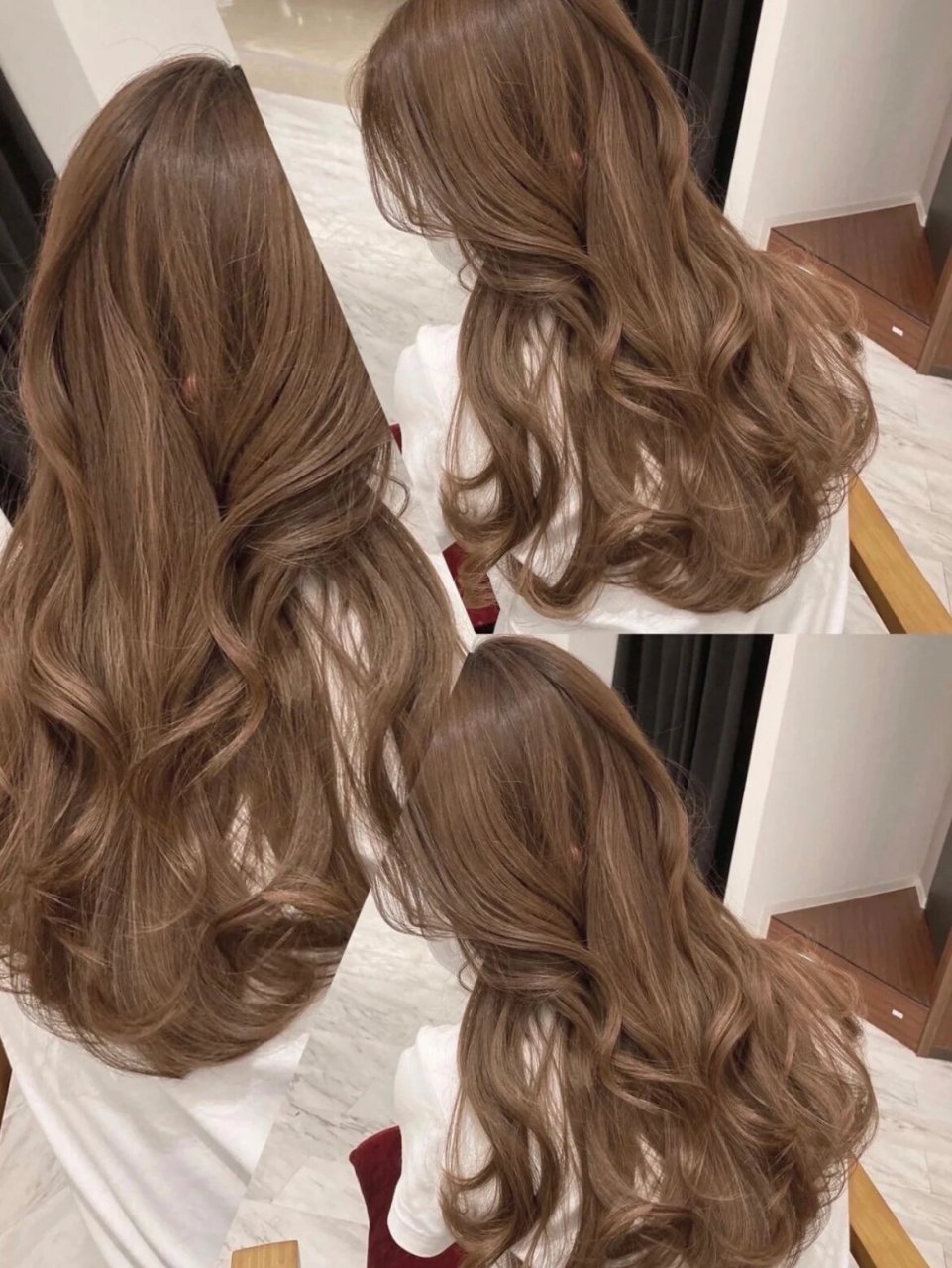 发色名称:亚麻灰棕色～ 亚麻灰棕颜色偏冷色调特别适合黄皮妹子!