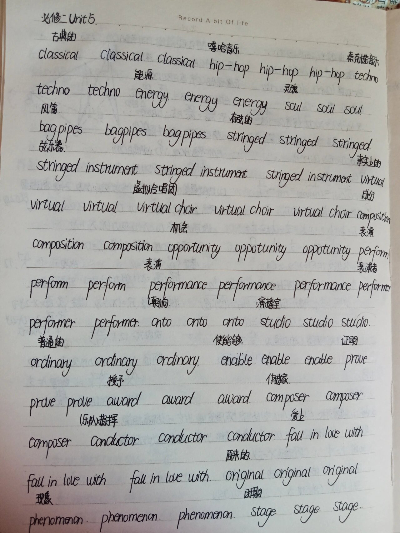 高中英语必修二unit5单词抄写