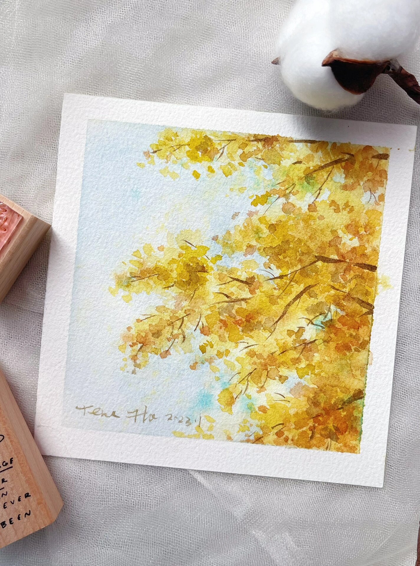 水彩|想念秋天的银杏树