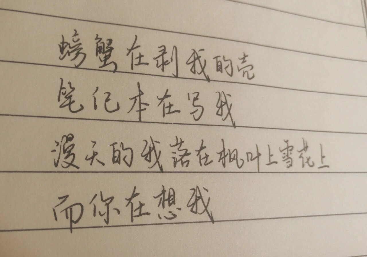 而你在想我 摘自武汉大学三行情书冠军作品 	 练字打卡第十二天