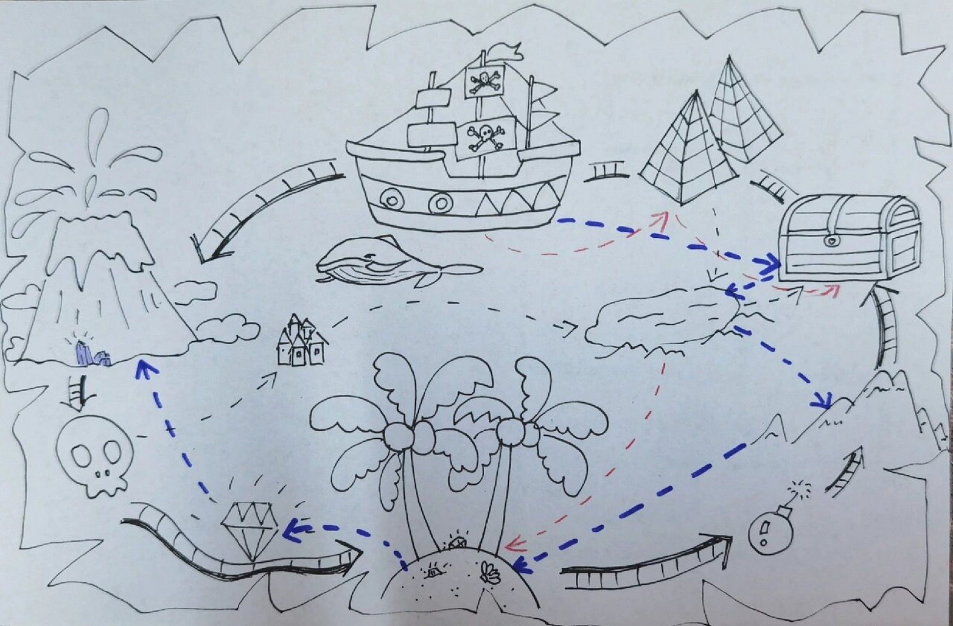 藏宝图·寻宝图·宝藏图|后面有配色 路线图,迷宫绘画