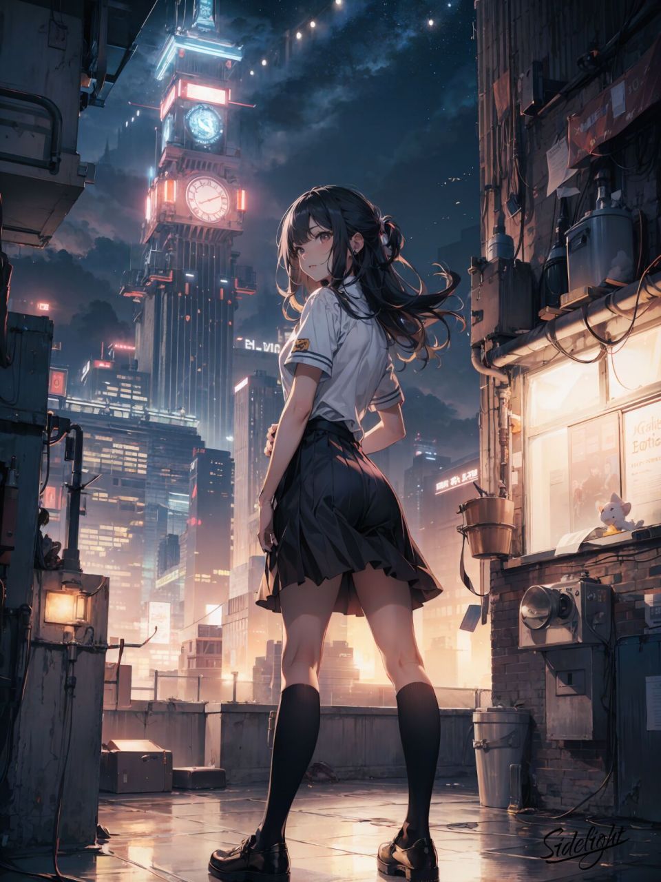 jk系列|二次元ai插画壁纸|天台 尝试着制作了天台系列,先放出一小部分