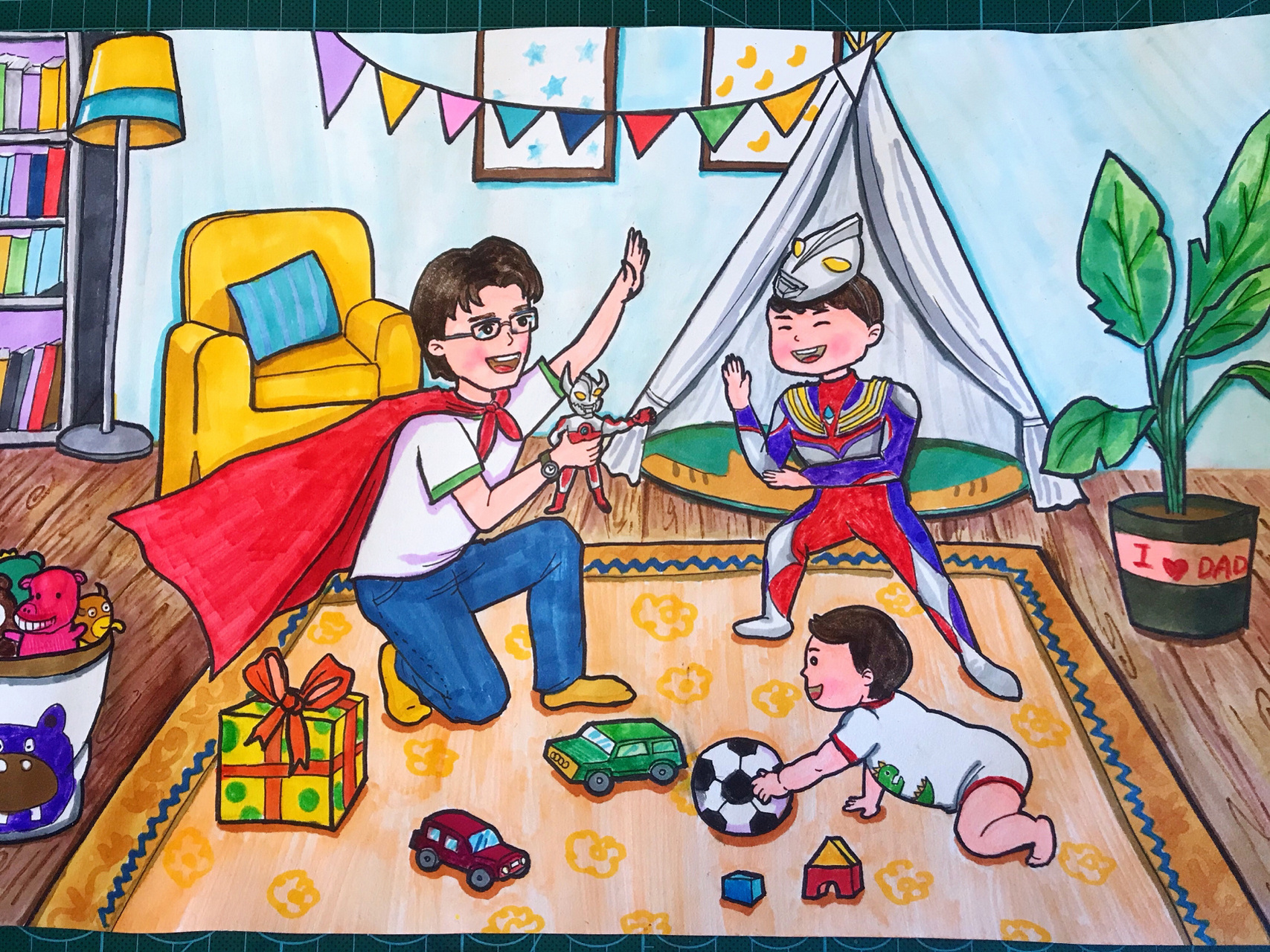 父亲节主题绘画 用画笔记录爸爸陪伴孩子做游戏的快乐时光