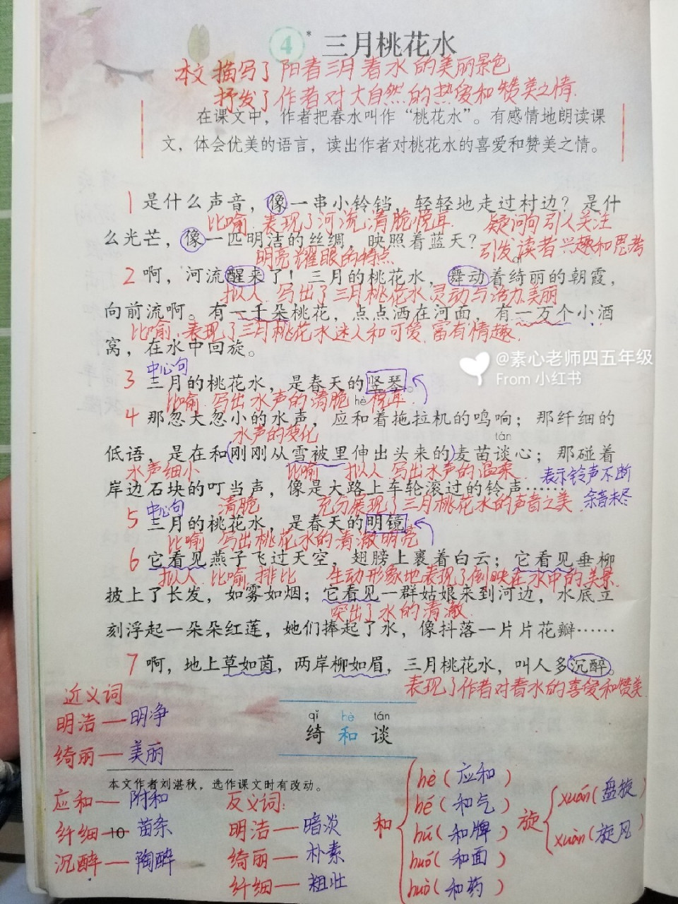 四年级下册第4课《三月桃花水》直播笔记 四年级每天下午两点,晚上七