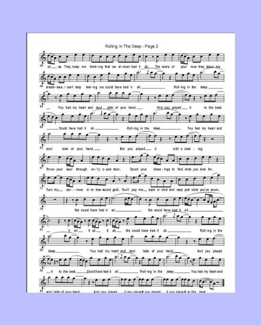 萨克斯曲谱分享《rolling in the deep》 很有态度的一首歌曲 萨克斯