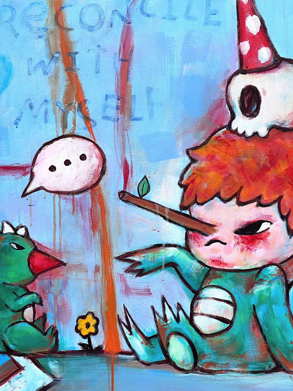 和自己对话,和自己和解 reconcile with myself 画面局部 	 布面丙烯