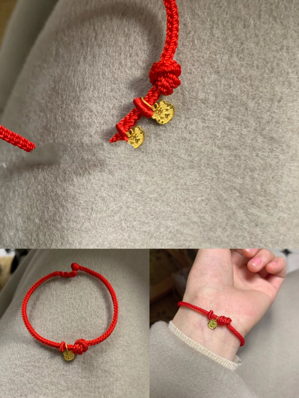 寓意永远不分开的红绳小小足金老虎 手编绳 小而精致 999足金小老虎手