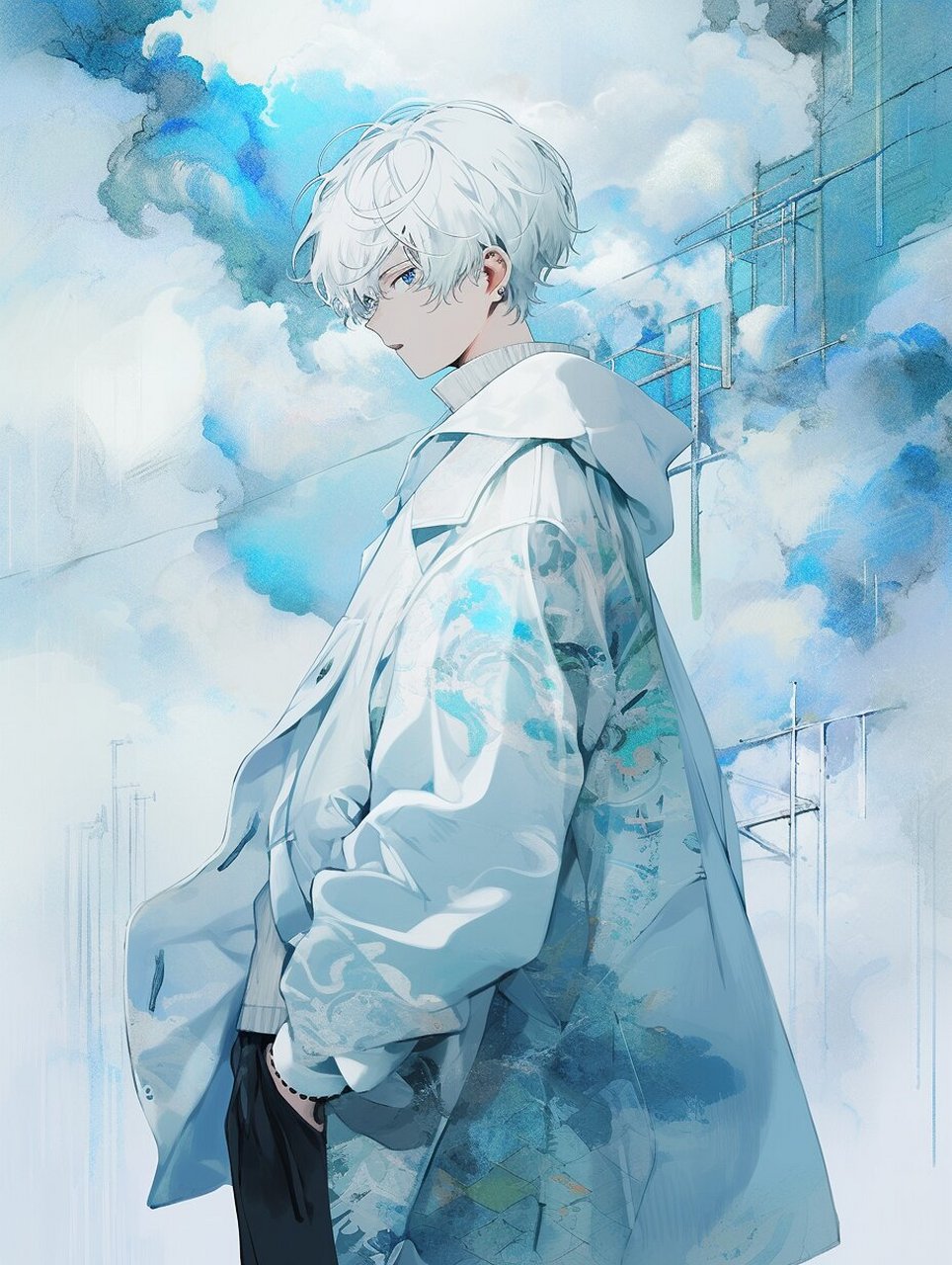 动漫头像丨白发少年 在湛蓝的天空与海洋中 寻找你的踪迹 0202