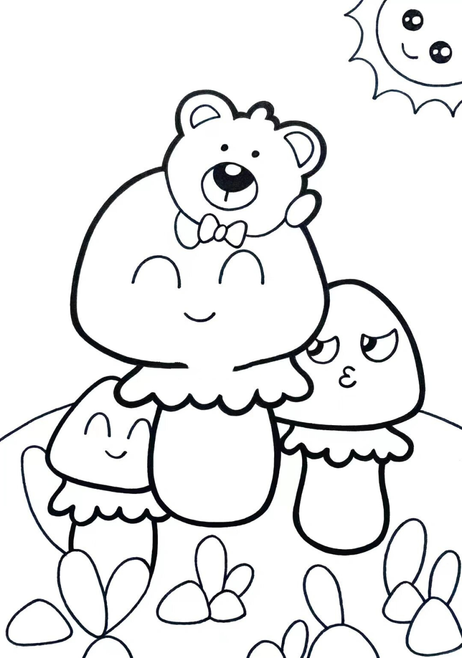 可爱的蘑菇 创意儿童画 少儿美术 附线稿