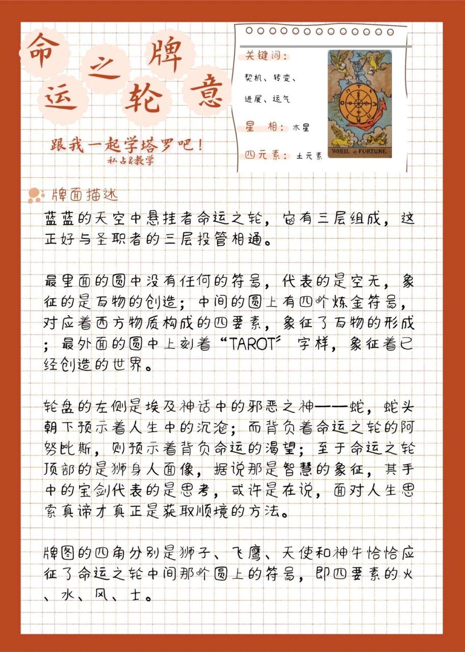 塔罗牌意速查(10命运之轮)正逆位,牌面解析 【命运之轮】 在西方传统