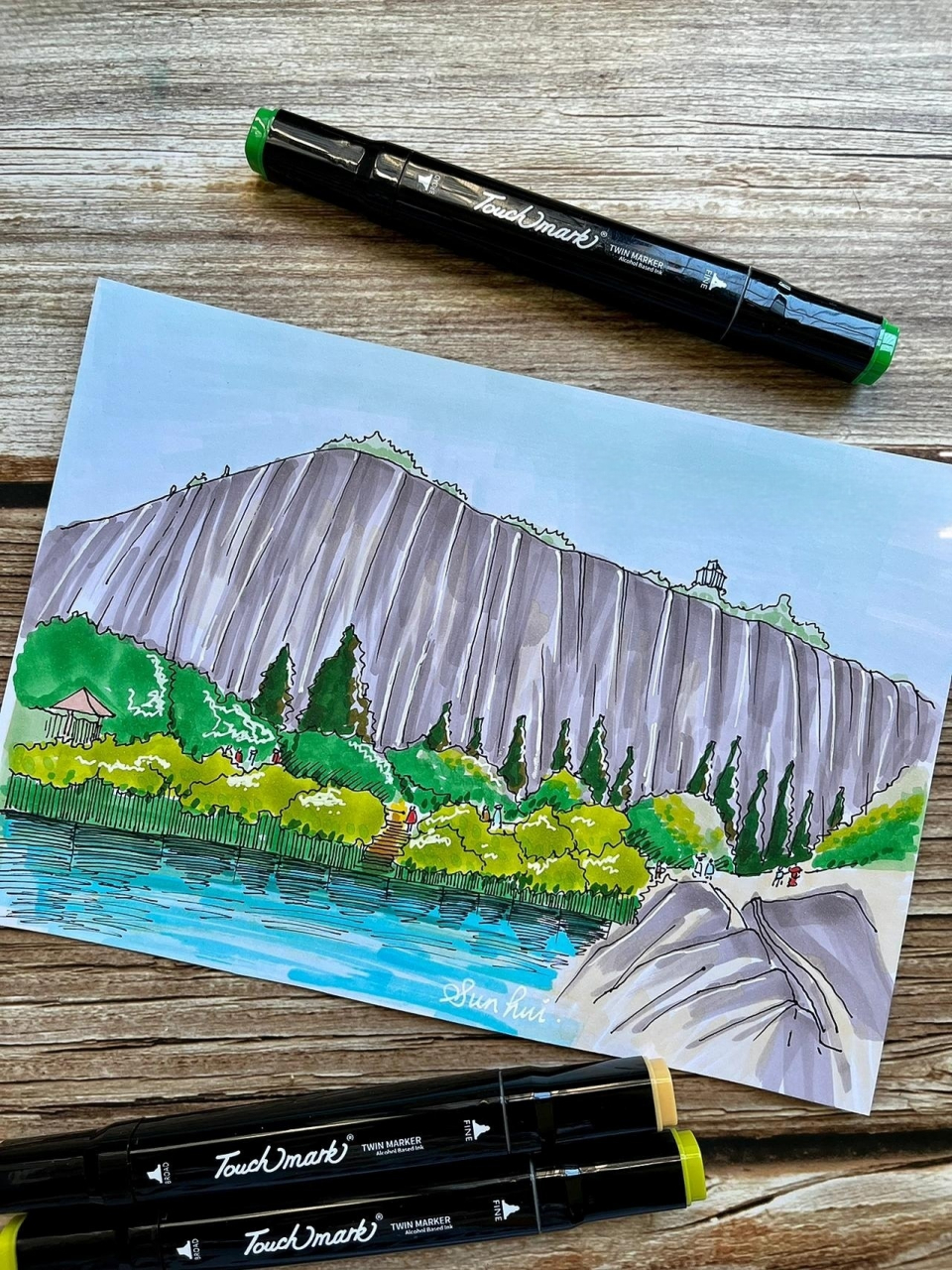 马克笔风景画|p123|武夷山岩石(带步骤) 纸:350克荷兰白卡a5 工具