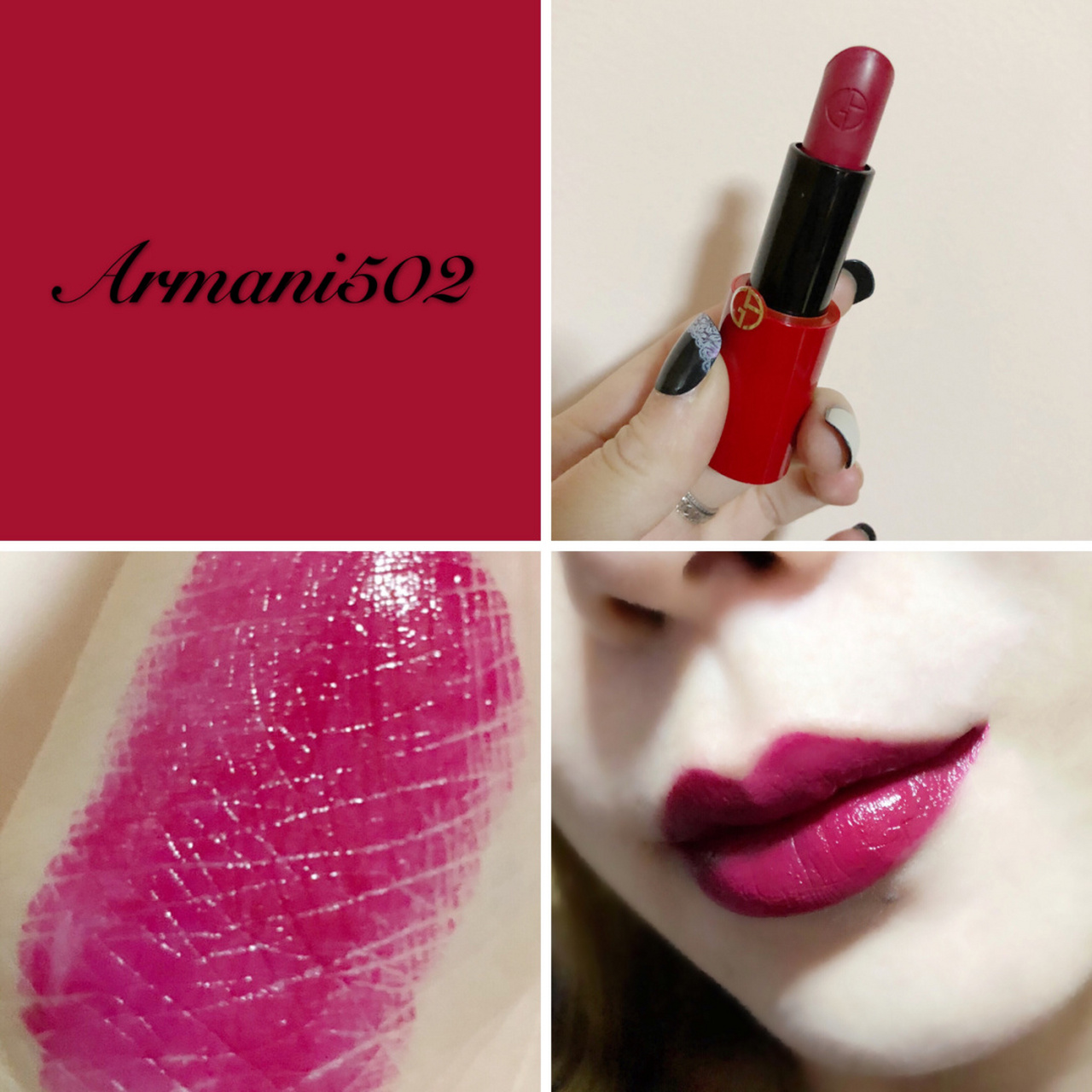 阿玛尼502红管唇膏试色 这个颜色特别适合秋冬 有点偏玫红的紫调 唇膏