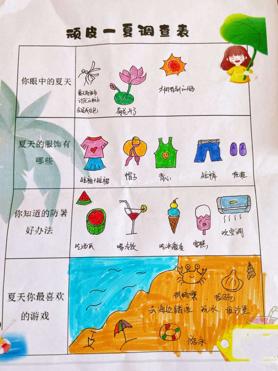 幼儿园夏天调查表图片