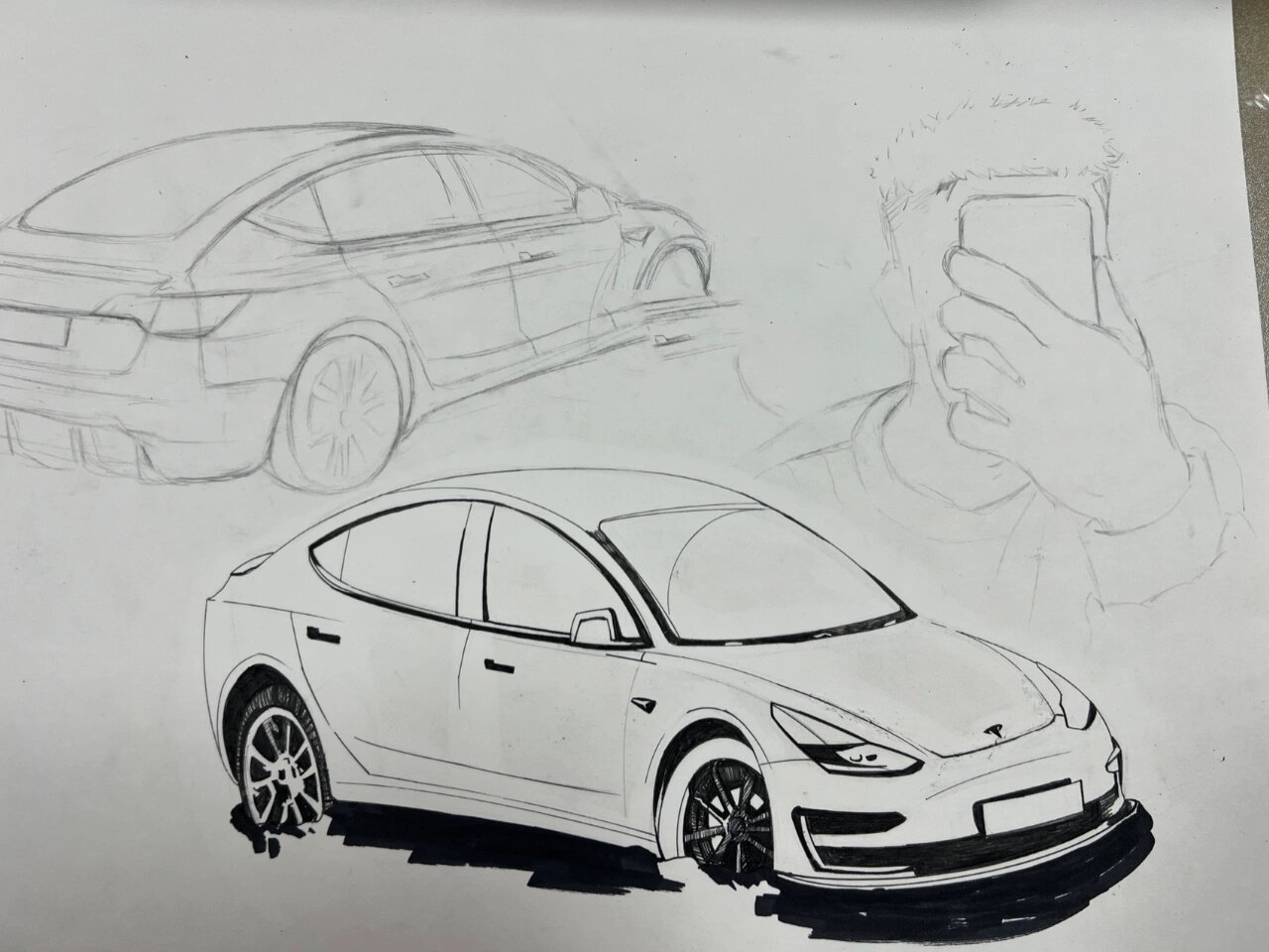 【马克笔手绘】—【特斯拉model 3】