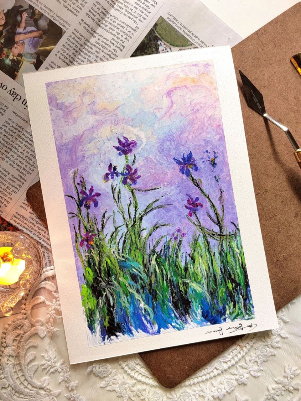 油画棒|莫奈《淡紫鸢尾花》附教程 临摹莫奈《淡紫鸢尾花》 在莫奈