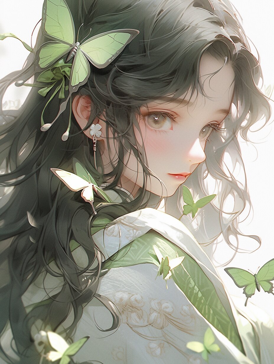 「森系女生头像」内含咒语 咒语:anime,chinese girl with long white