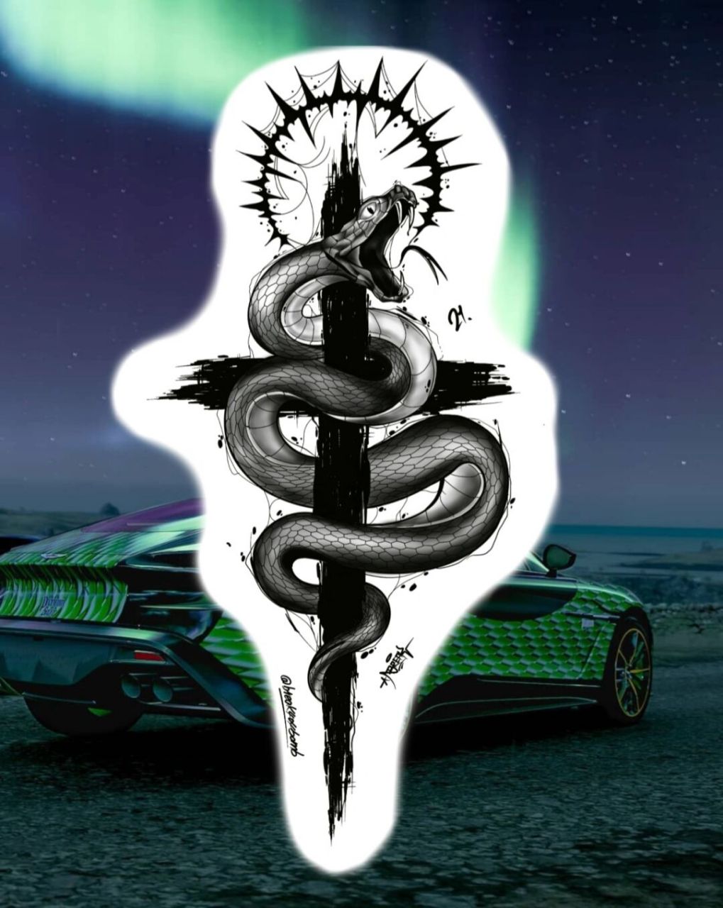 蛇绕十字架原创暗黑纹身手稿|蛇纹身 神带领以色列民从埃及受苦的地方