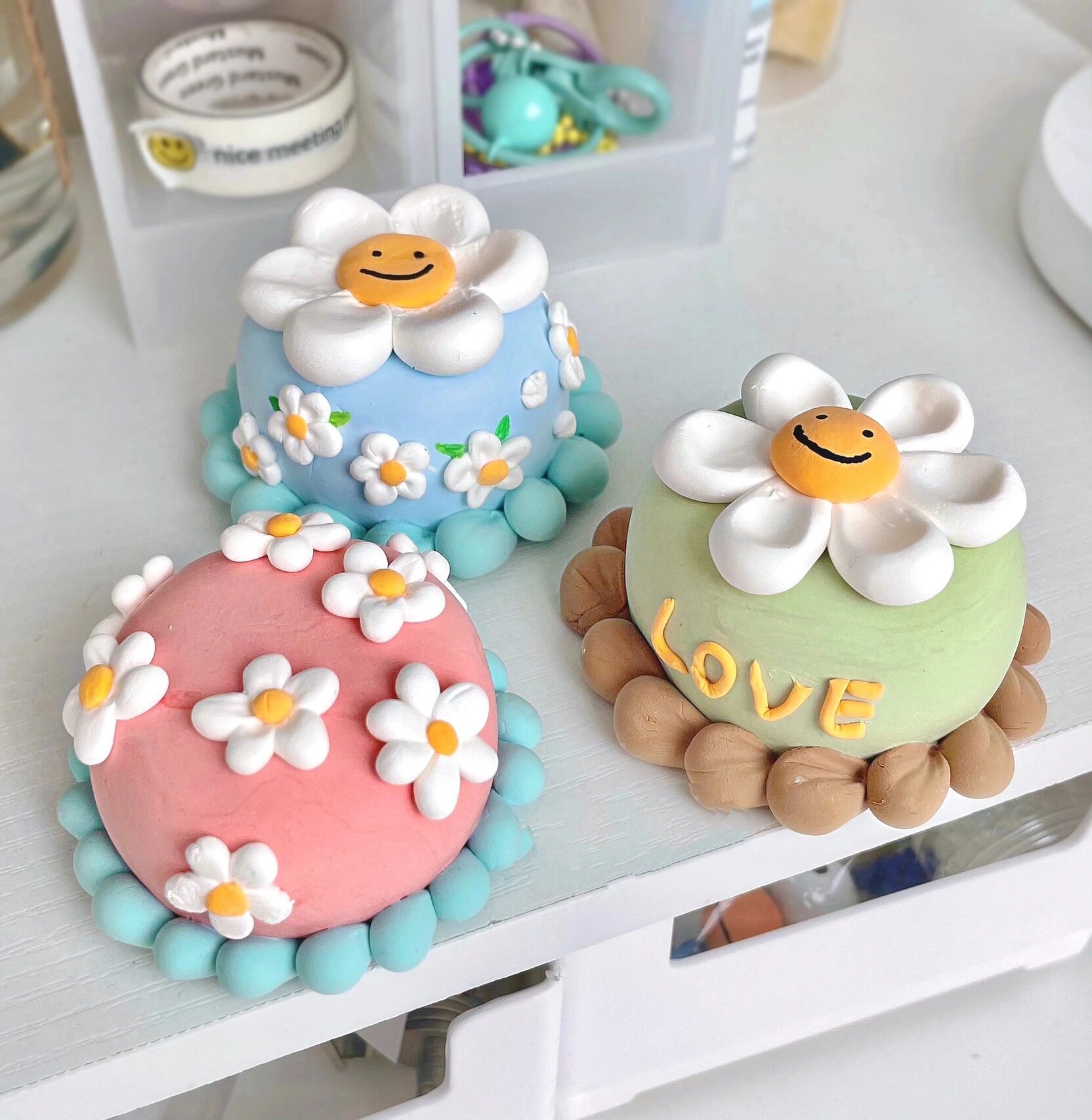超轻粘土|捏春日感花朵小蛋糕98(附教程