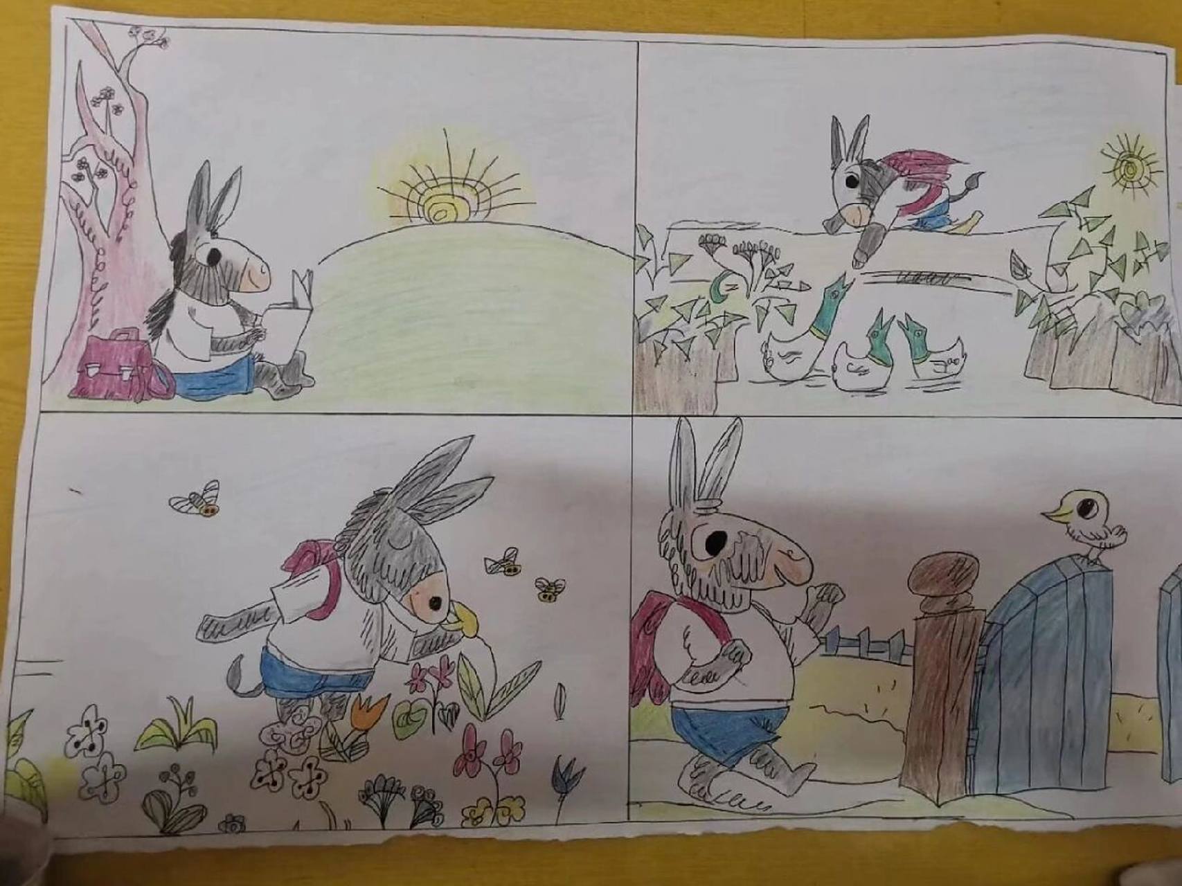 绘画①③:儿童连环画|四宫格|上学记 小驴上学记