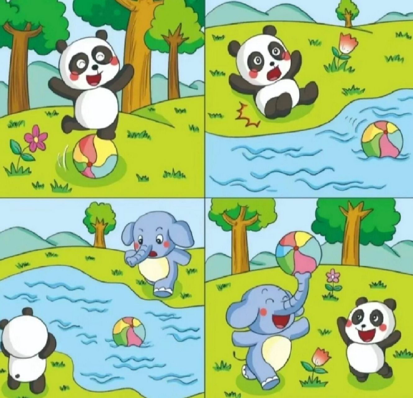 幼小衔接——看图说话162篇 看图说话《小熊过河》  白云在空中飘荡