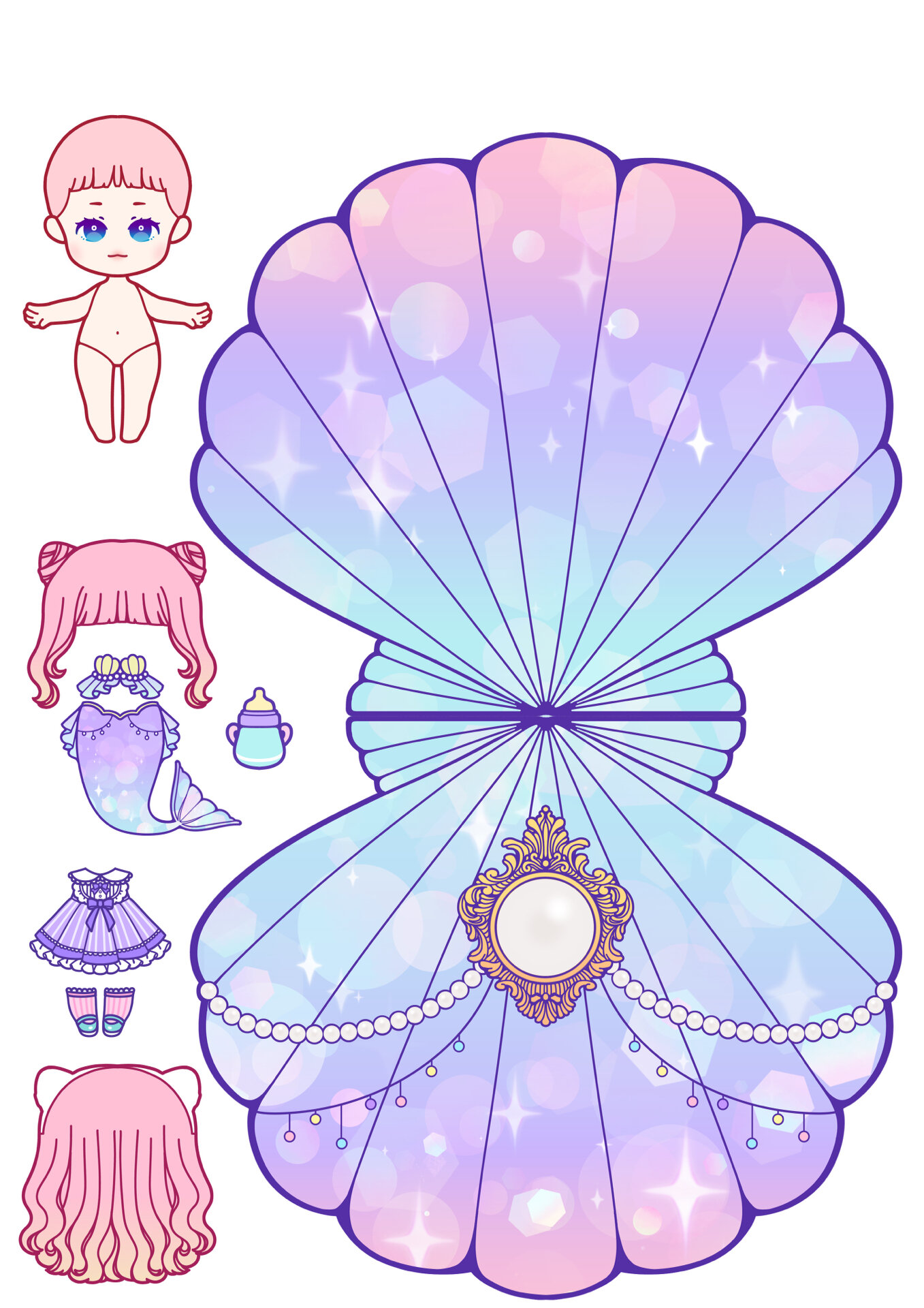 安静书 人鱼公主q版(三种彩色版&涂色版)