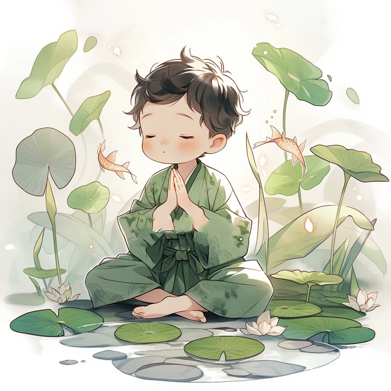 佛系男孩锦鲤好运绿色头像 | 无字版