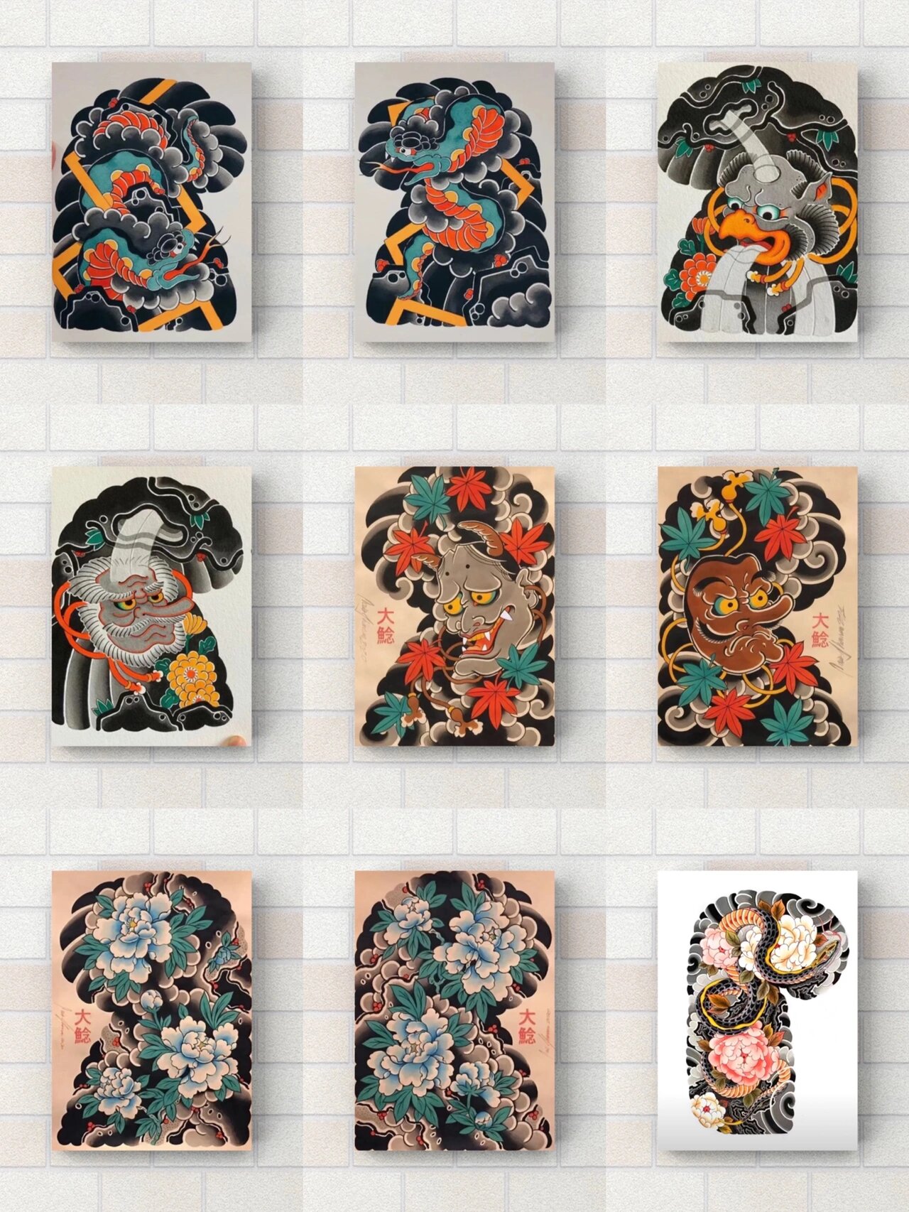 老传统半甲纹身图案手稿