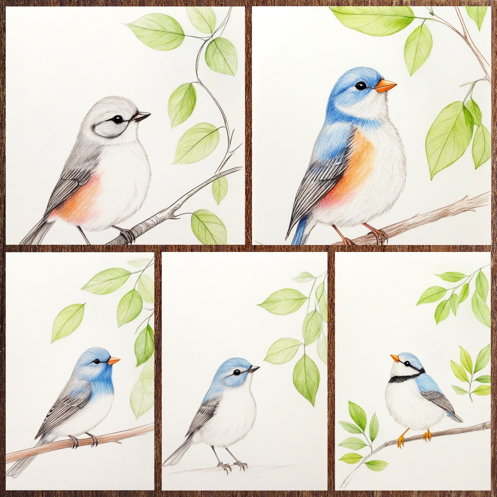 蜡笔绘春雀自然精灵跃然纸上