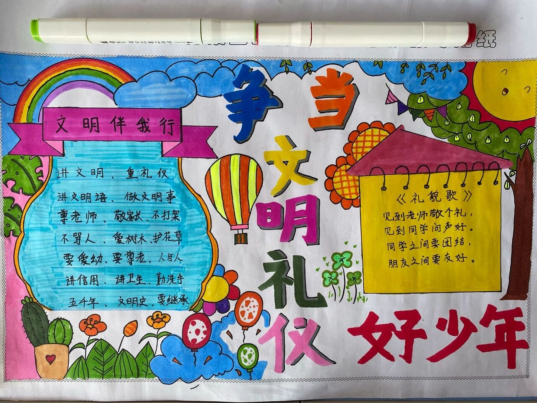 小学生 文明礼仪手抄报      东拼西凑一张a3手抄报,字太丑颜色没涂