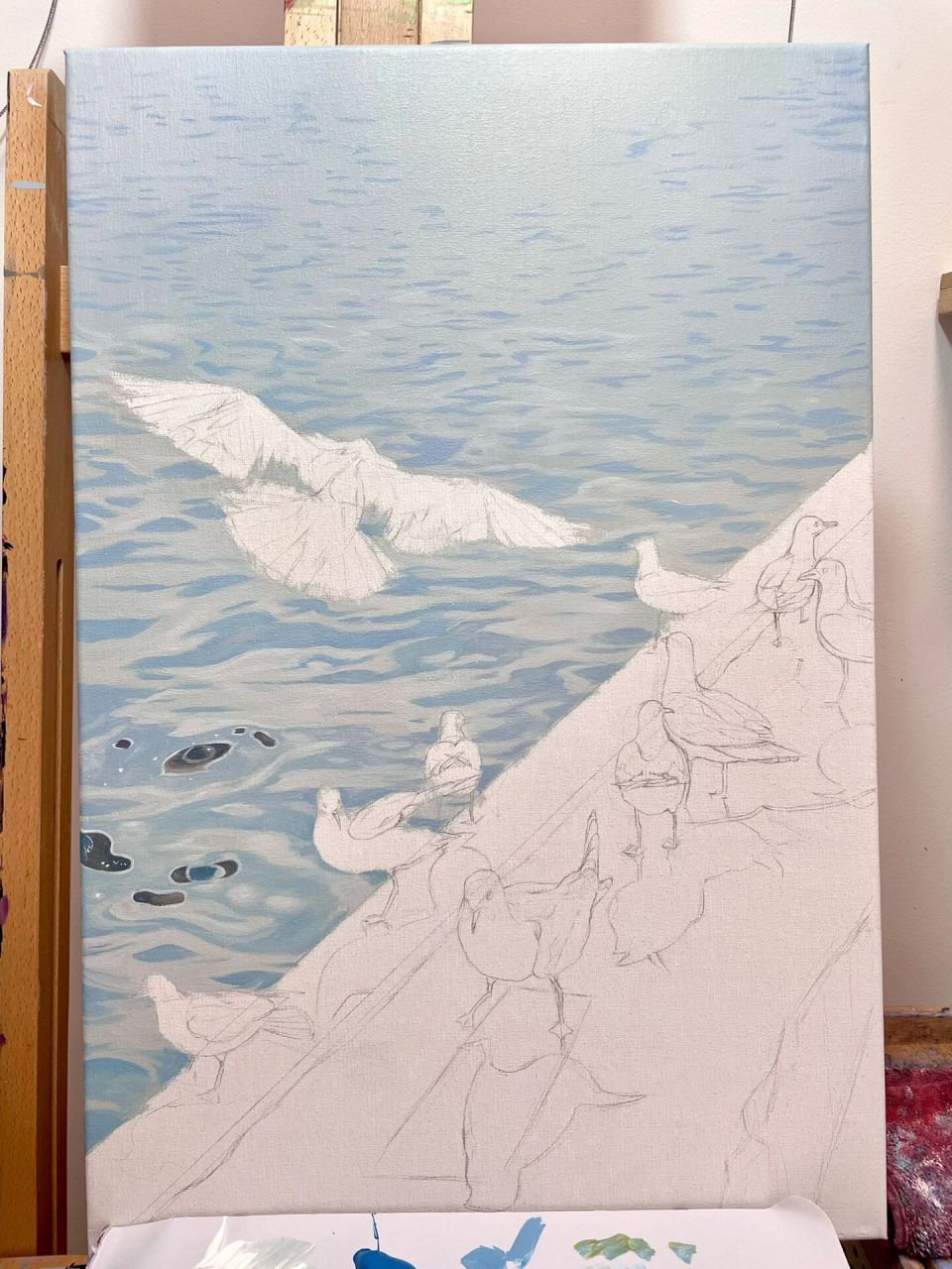 海鸥 丙烯画 手绘 40×60厘米,丙烯颜料 原图照片在最后