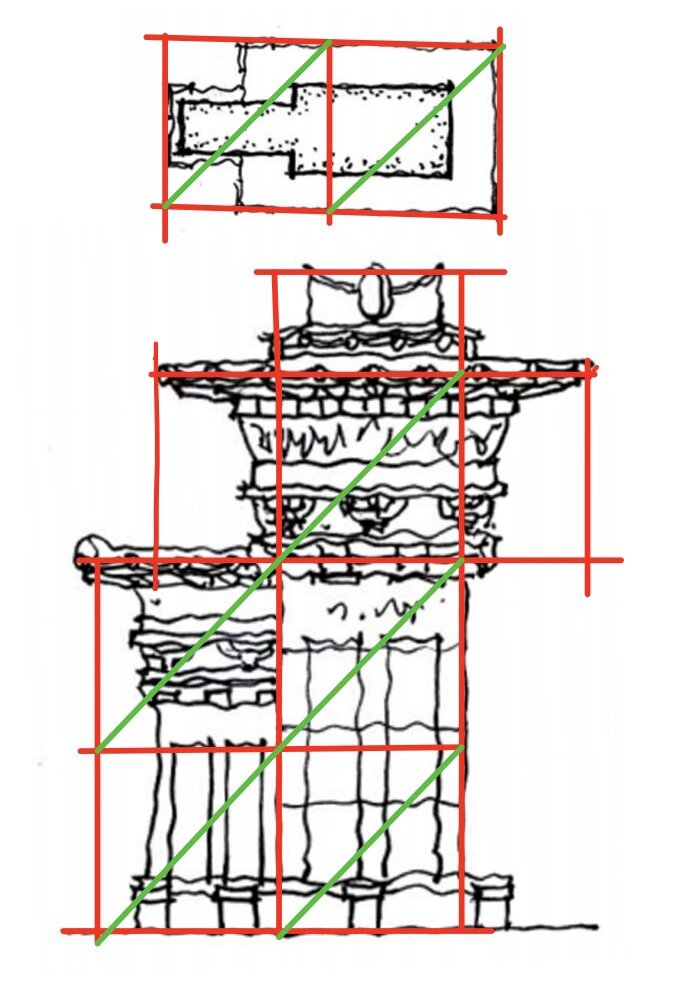 建筑史画图系列之高颐墓阙立面 想看详细画图视频讲解,助你背图一臂之