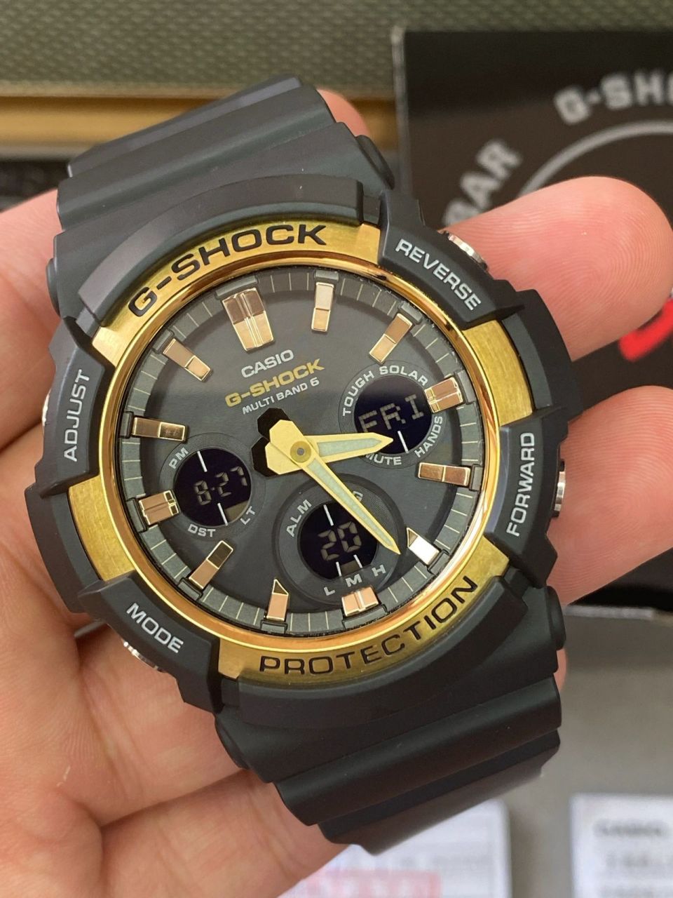 卡西欧gaw-100g黑金电波太阳能防水手表 卡西欧gaw-100g黑金电波太阳