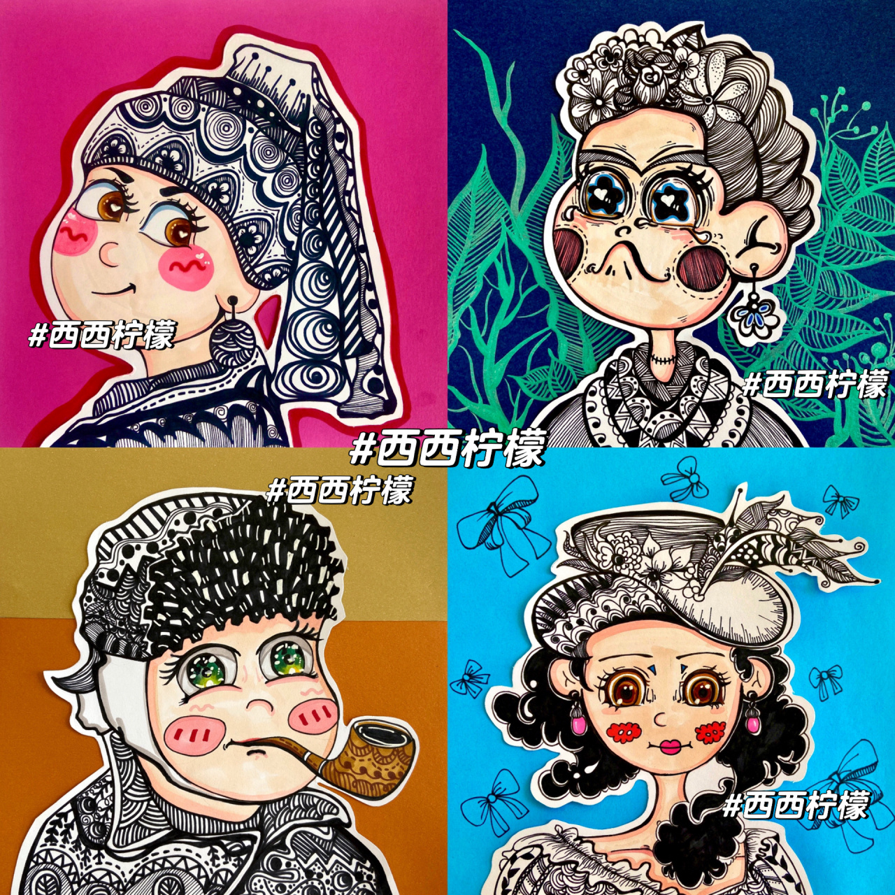 创意儿童画《世界名画——线描卡通》