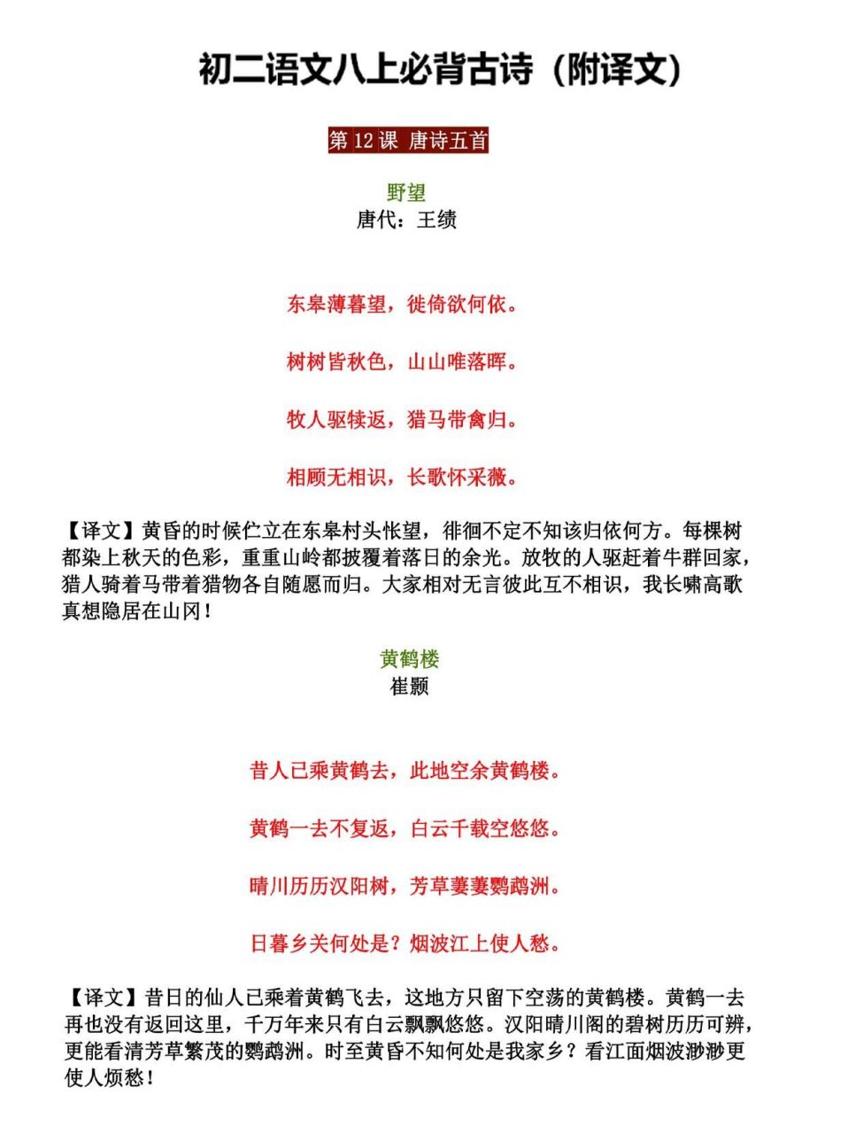 97初二|八年级上册语文必背古诗词(加译 八年级语文必背古诗词合集