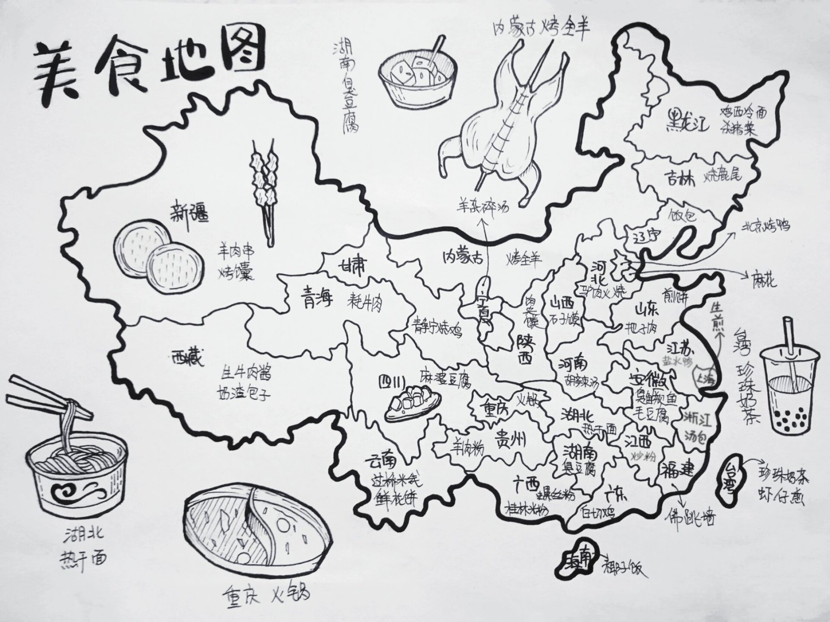 中国美食简笔画大全图片