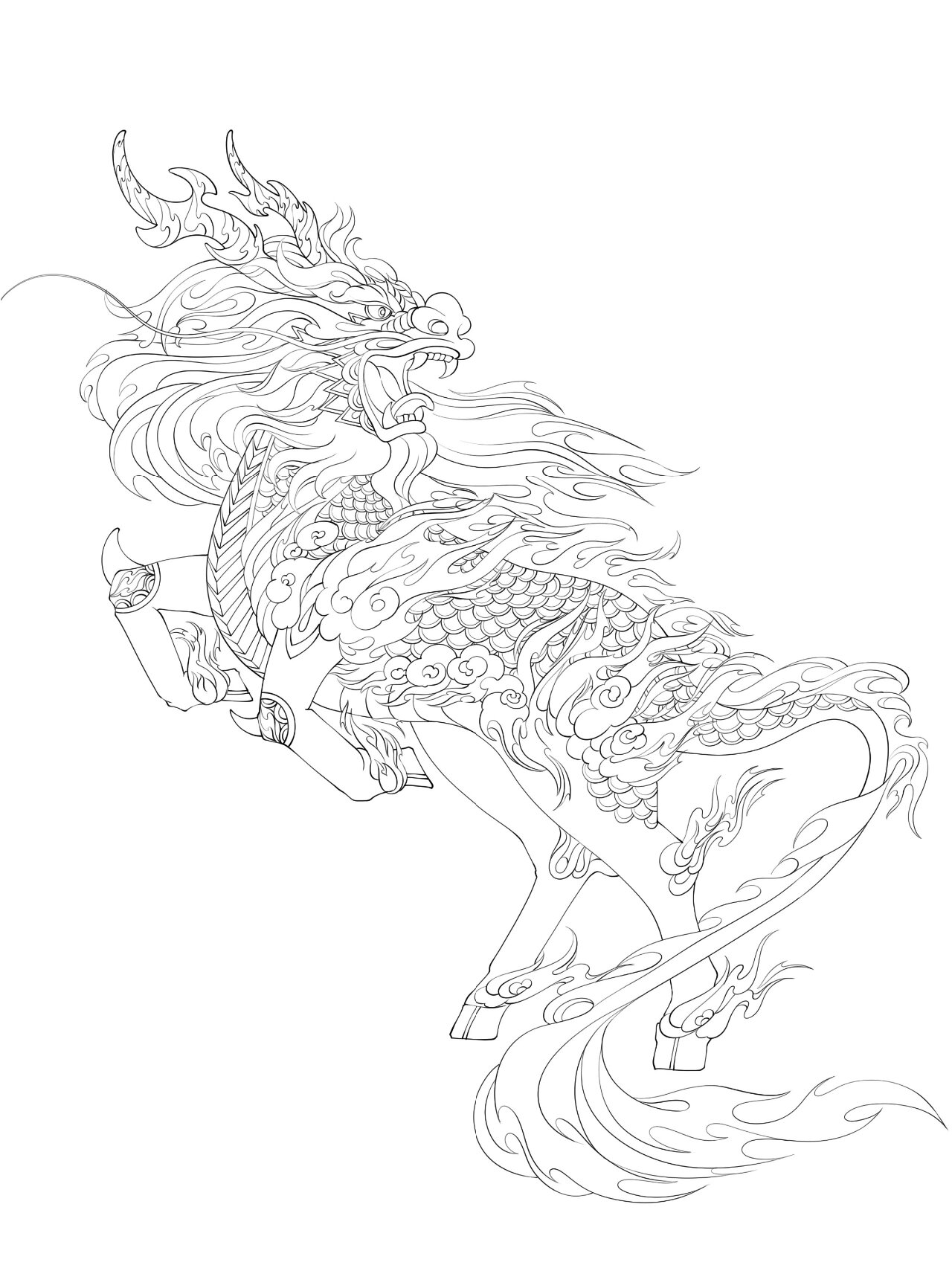 瑞兽麒麟 | 插画线稿
