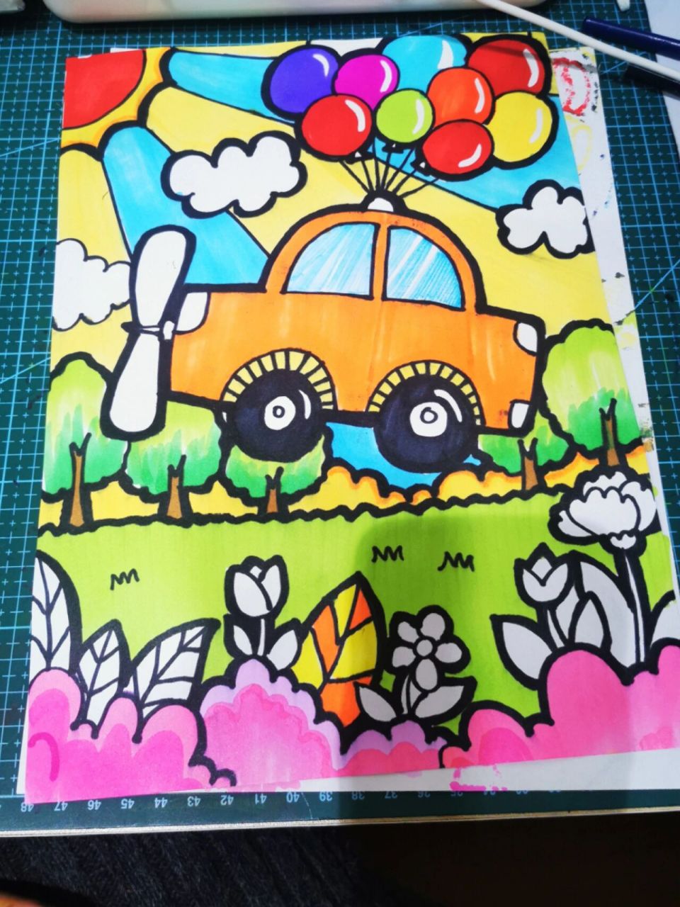 会飞的小汽车儿童画!