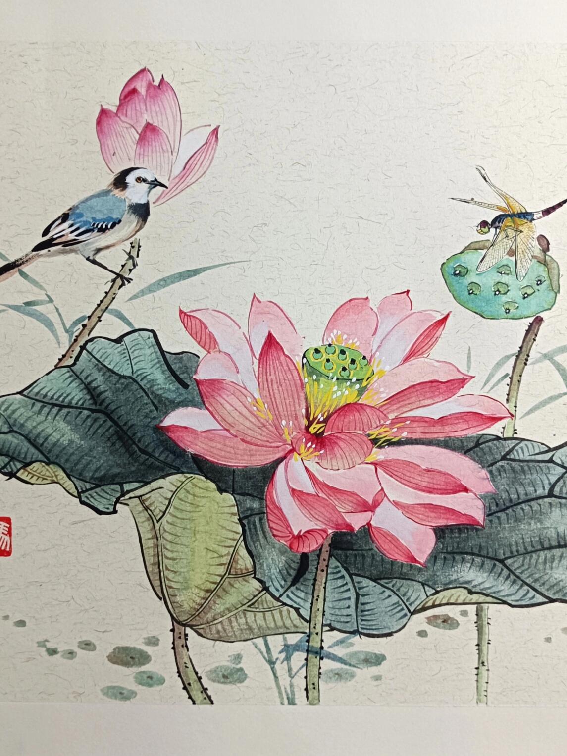 国画荷花《荷塘晚风》