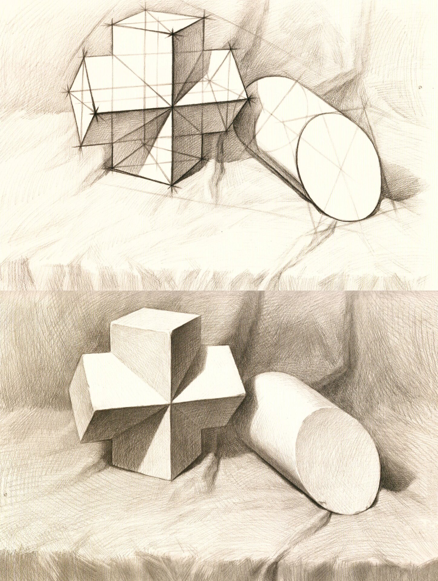 4张素描几何体组合,收藏起来慢慢练