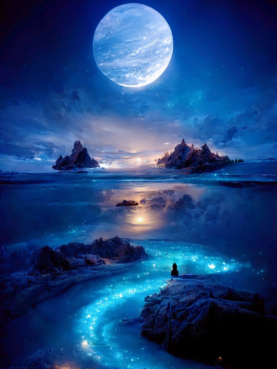 蓝色夜景 #ai绘图# #星空# #视觉震撼# #夜景# #蓝色系# #送你一片