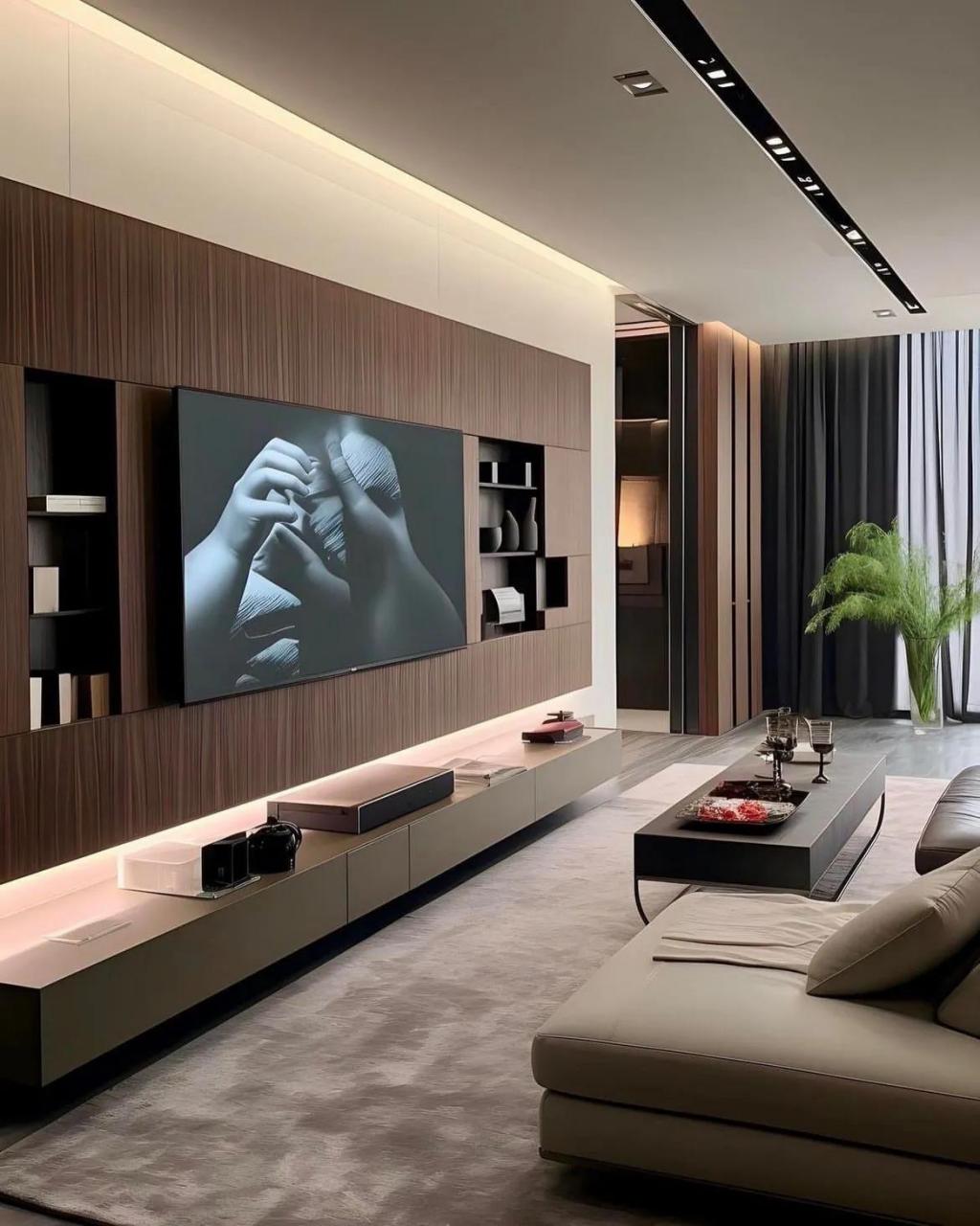 帮湖北粉丝设计的家 意式极简,无主灯 悬浮吊顶 悬空的电视背景墙