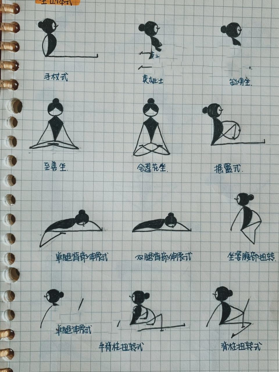 跟着小茶学瑜伽|小人图|坐立体式① 手杖式 英雄坐 金刚坐 至善坐 全