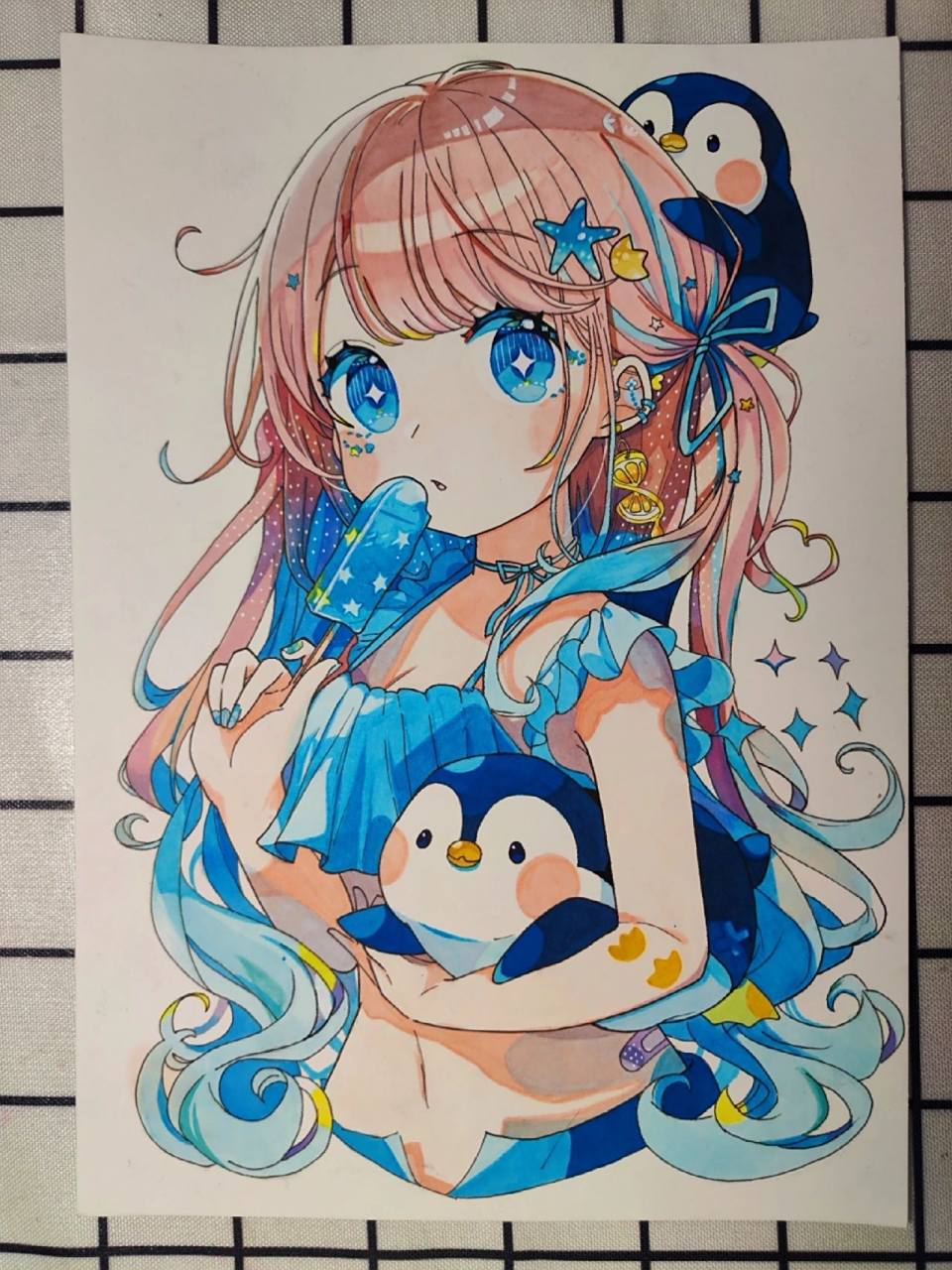 有事过段时间再继续更新了… 	 #马克笔手绘 #美少女手绘