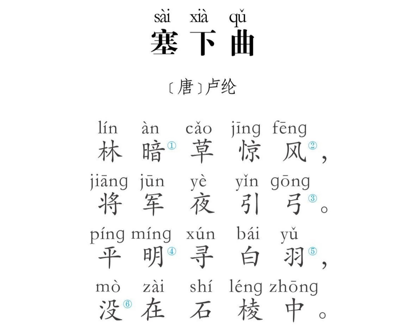 塞下曲 🍀注释🍀 ①林暗:林中昏暗,呼应下一句的"夜".