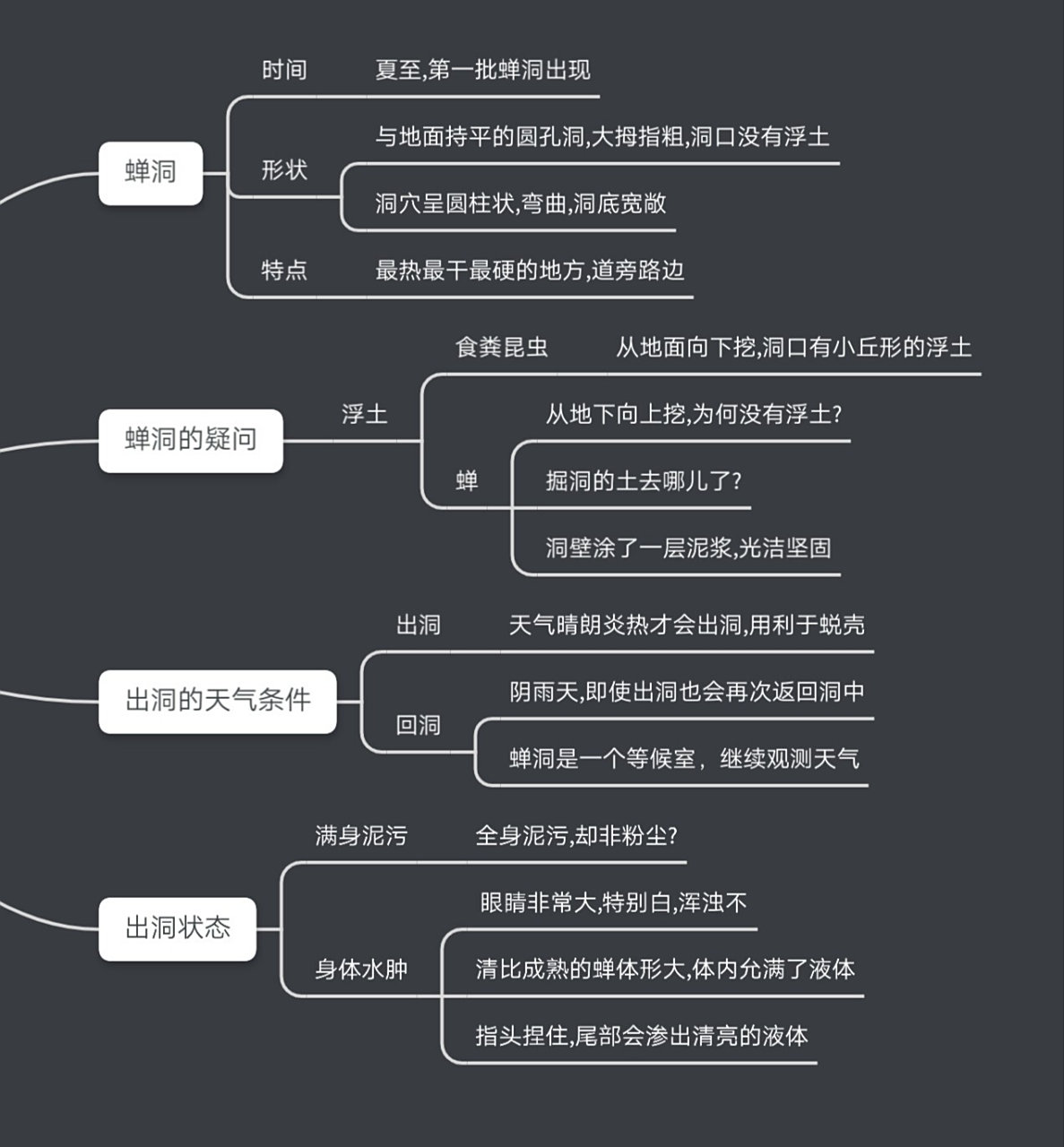 昆虫记·「蝉出地洞」思维导图 初二必读书目·昆虫记 第四章「蝉出