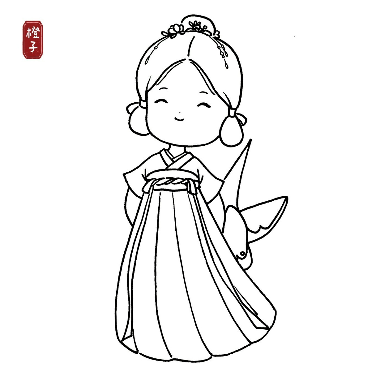 古风简笔画教程|萌萌哒汉服少女 春天到啦,天气暖和了,要认真画画了呀