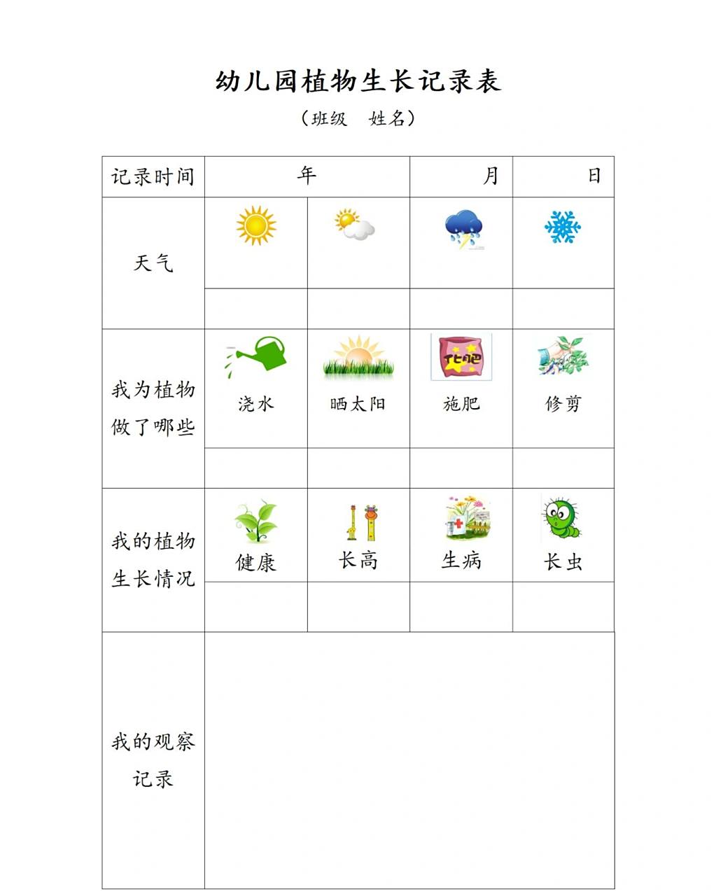 我的植物观察记录表