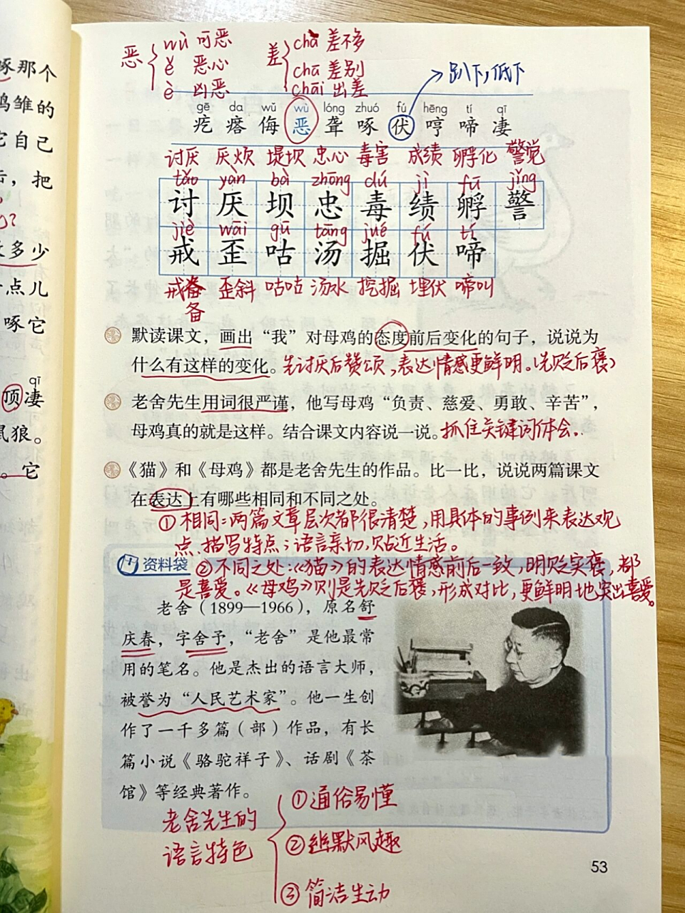 课文笔记|四下第14课《母鸡》 开学第一天,忙!抽空更新!